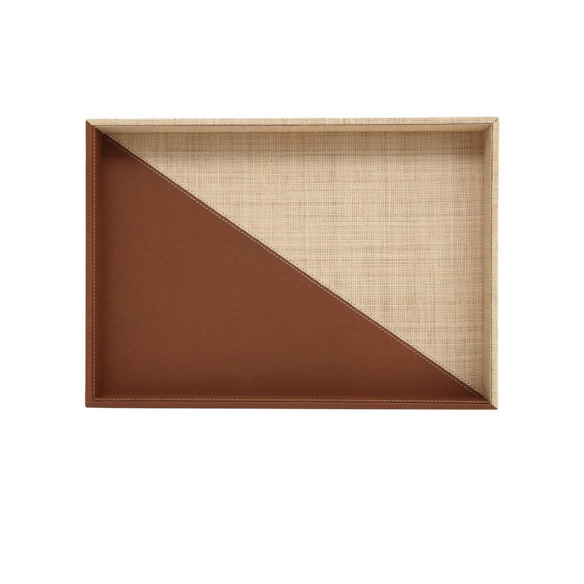 Currey and Company 1200-1070 Leather & Raffia Tray Set of 2 in Brown/Natural