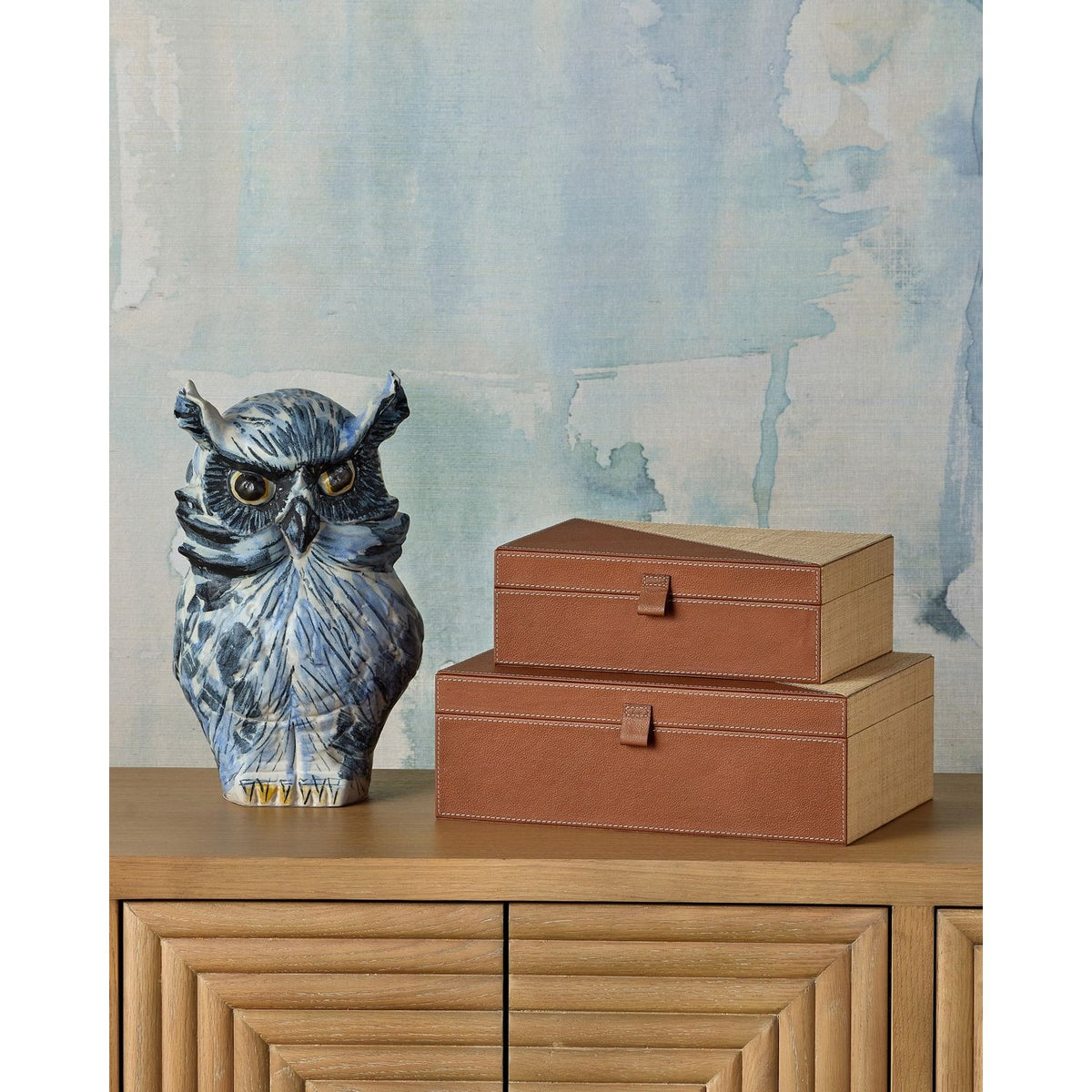 Currey and Company 1200-1076 Mina the Owl in Blue/White/Black