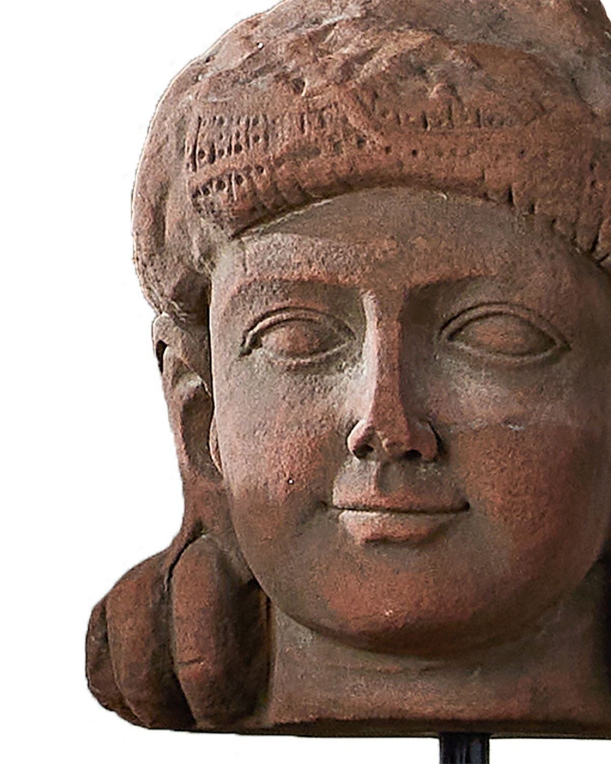 Currey and Company 1200-1080 Mathura Head on Stand in Brick Red/Black