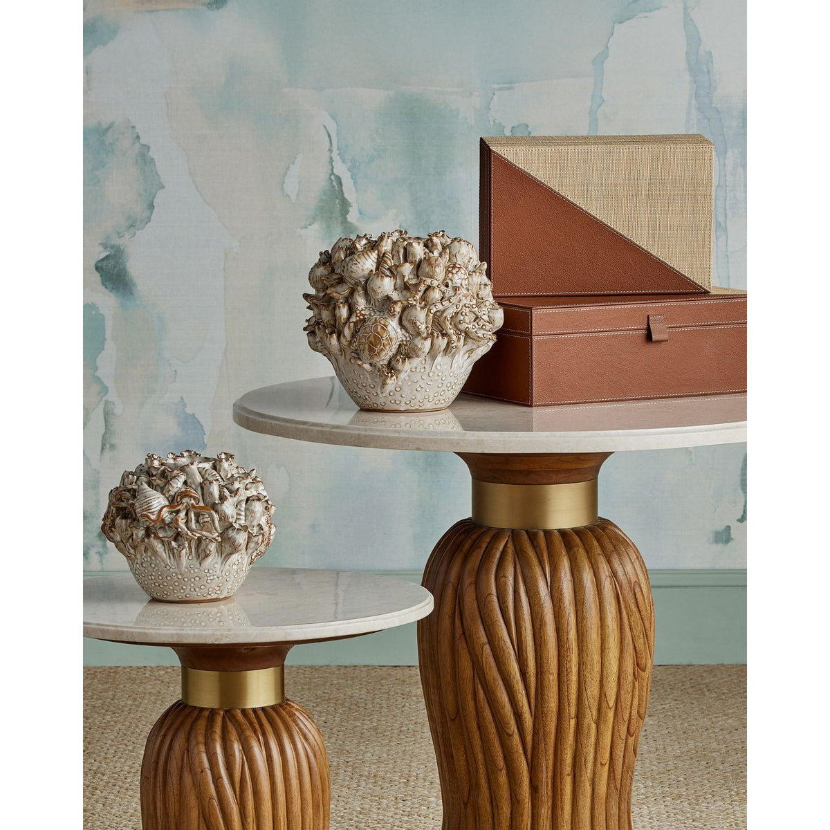 Currey and Company 3000-0335 Tassel Entry Table in Morel Brown/Natural/Brushed Brass