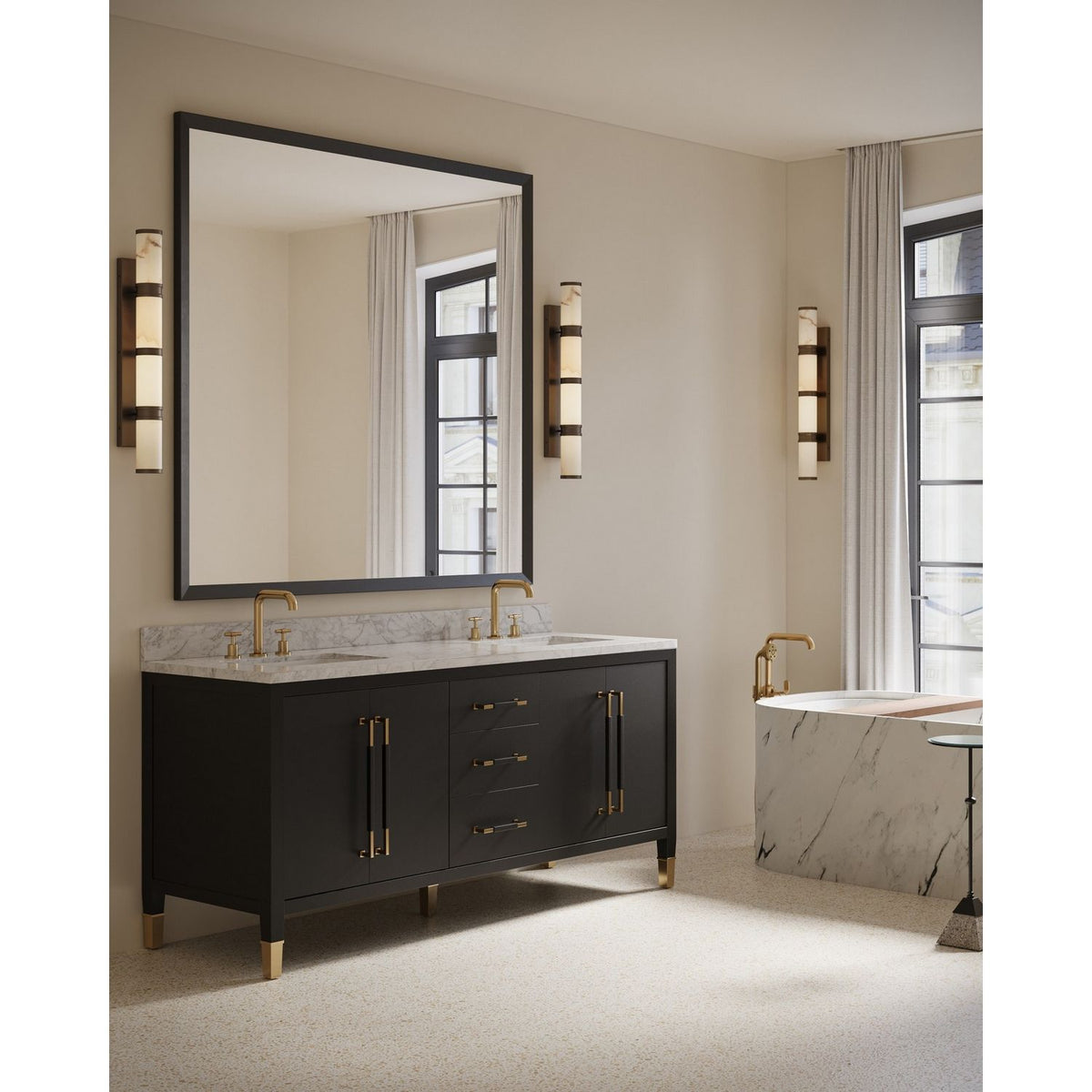 Currey and Company 3800-0021 Verona 72" Vanity with Rectangular Undermount Sink in Black/Natural/White/Champagne