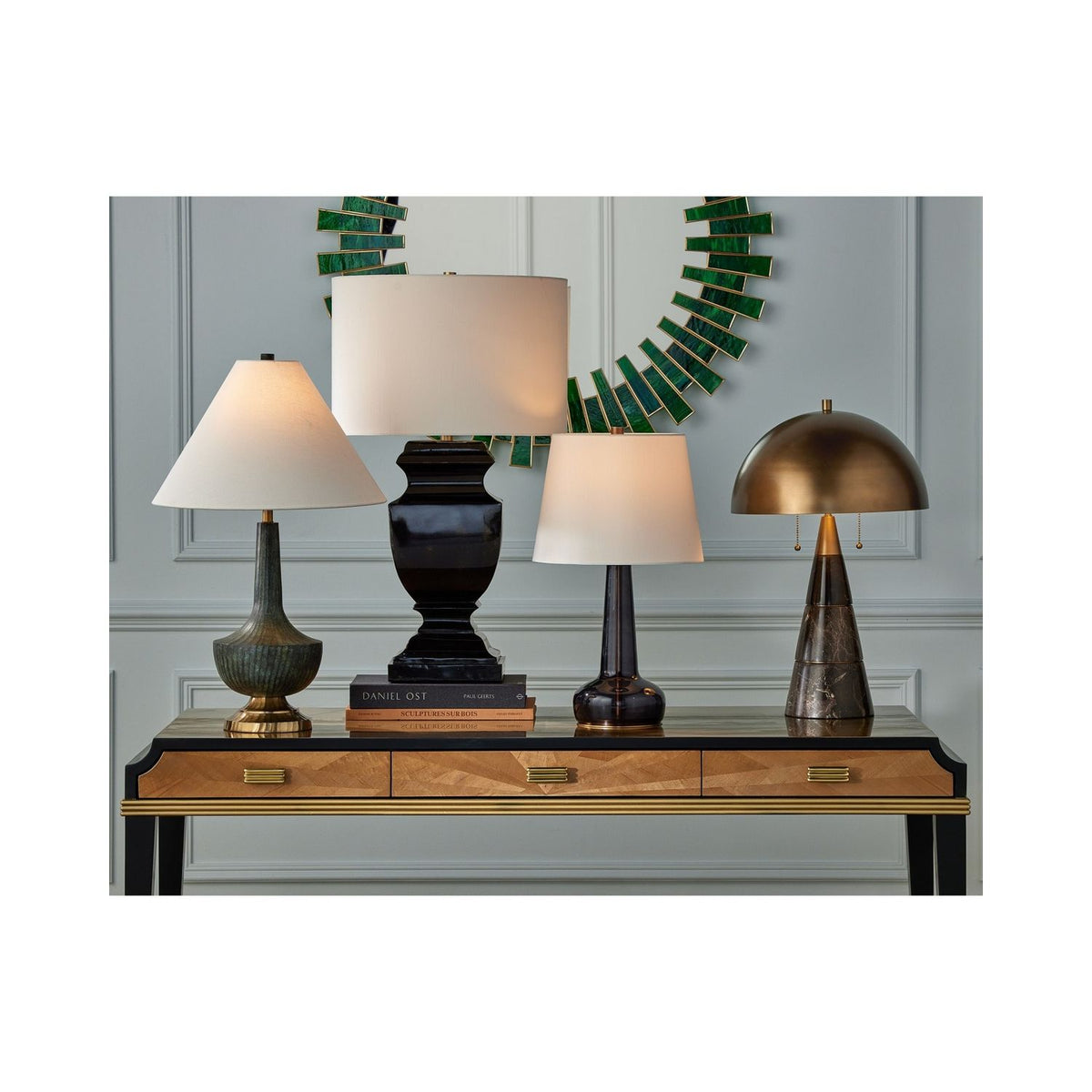 Currey and Company 6000-1061 Balustrade Table Lamp in Distressed Light Black
