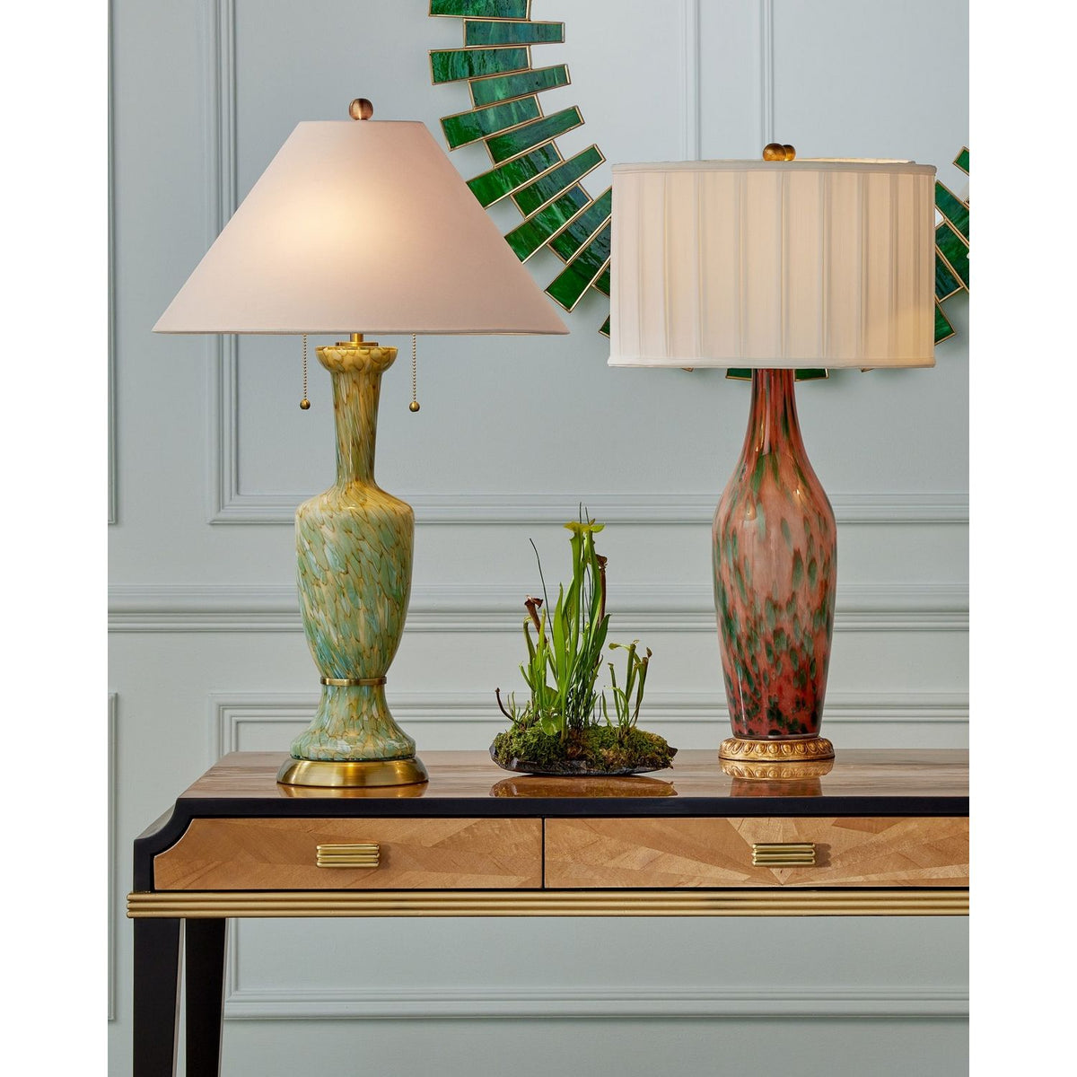 Currey and Company 6000-1068 Brielle Table Lamp in Pale Pink/Green/Brown/Gold Leaf