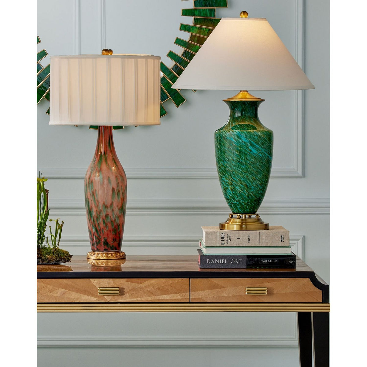 Currey and Company 6000-1070 Claude Table Lamp in Green/Antique Brass