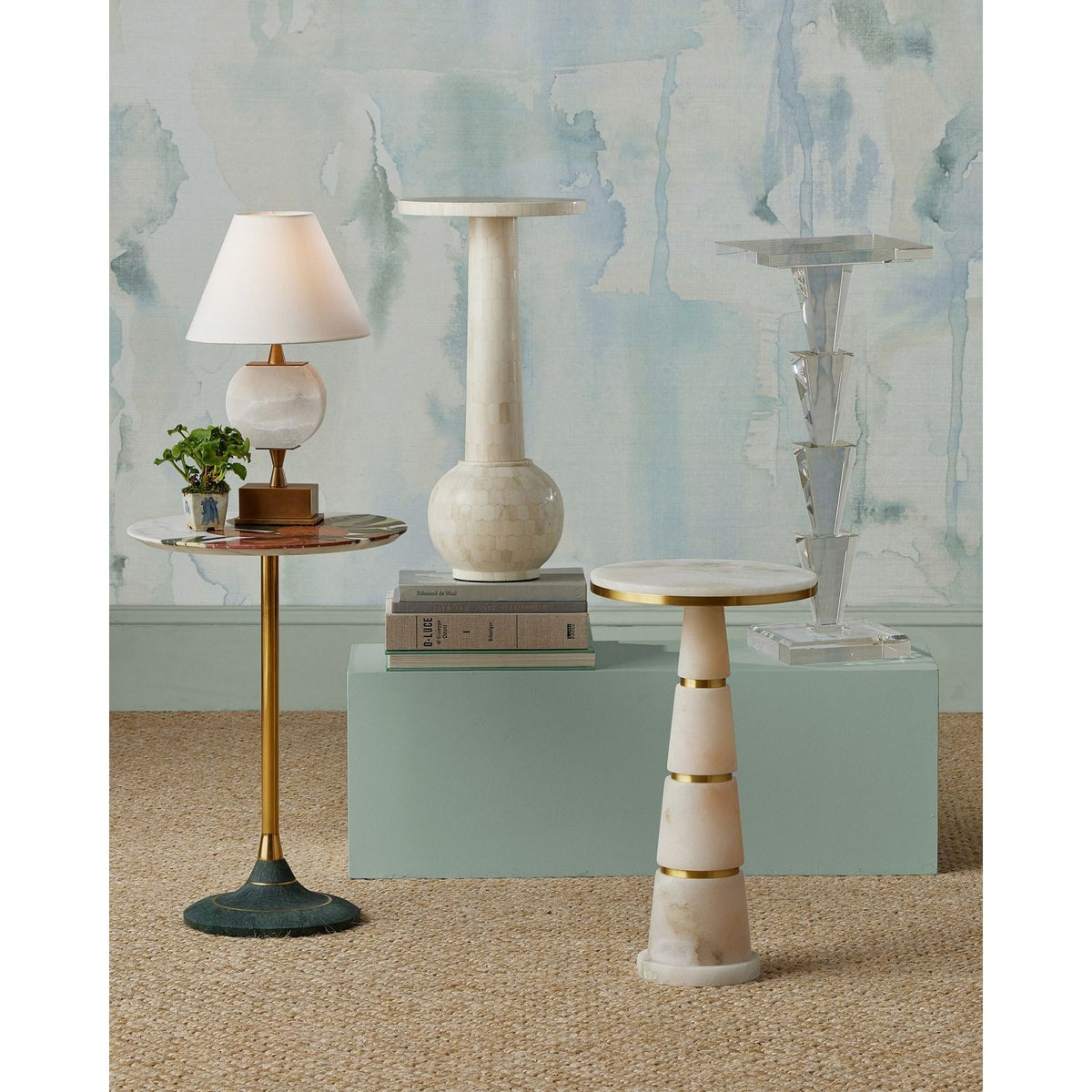 Currey and Company 6700-0022 Meandro Cordless Table Lamp in White/Antique Brass