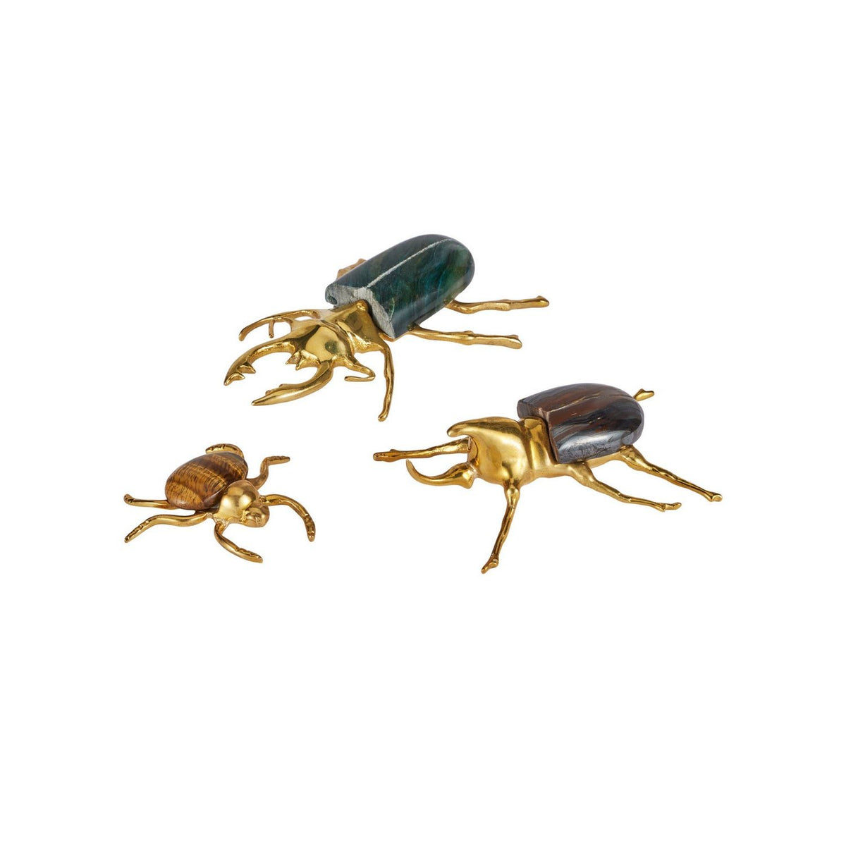Currey and Company 1200-1118 Beetle Colony Set of 3 in Polished Brass/Natural