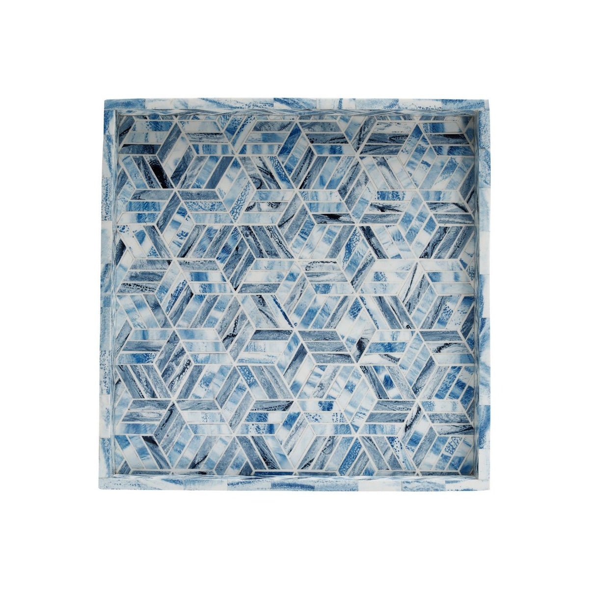 Currey and Company 1200-1136 Chance Square Tray in Blue/Natural White
