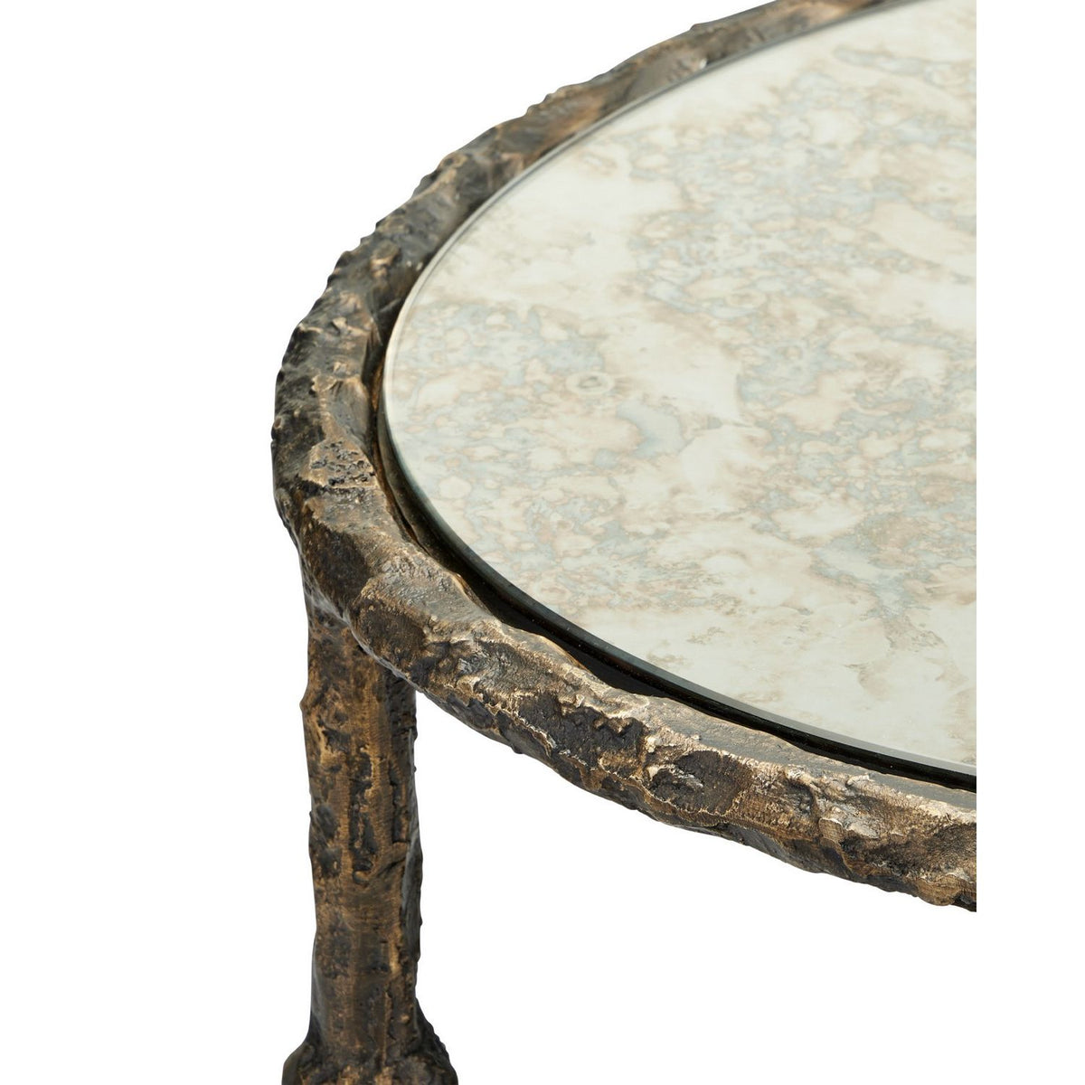Currey and Company 4000-0284 Spalzato Side Table in Aged Brass/Antique Glass