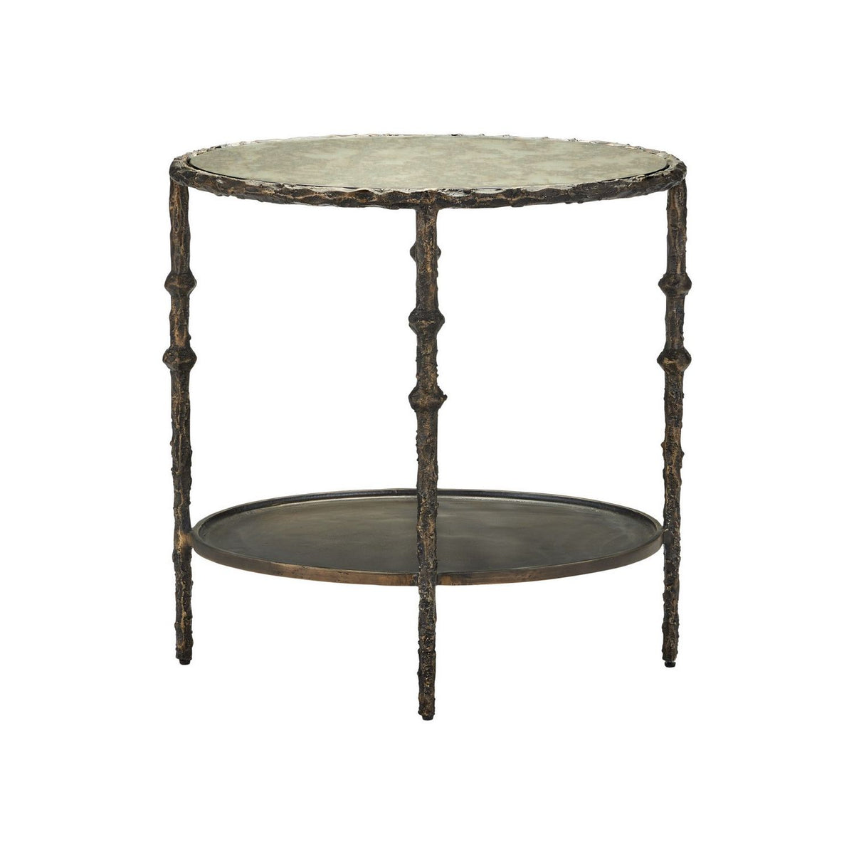 Currey and Company 4000-0284 Spalzato Side Table in Aged Brass/Antique Glass