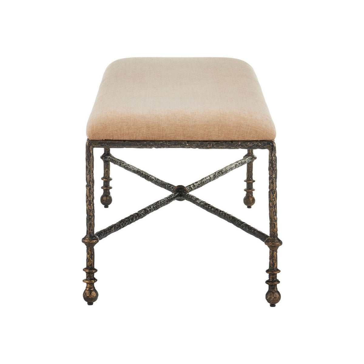 Currey and Company 7000-1272 Fuso Bench in Dark Beige/Antique Bronze