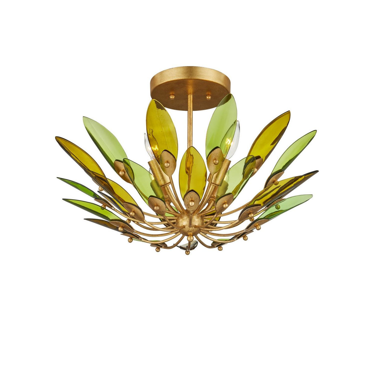 Currey and Company 9000-1450 Selavy Semi-Flush Mount in Green/Contemporary Gold Leaf/Contemporary Gold