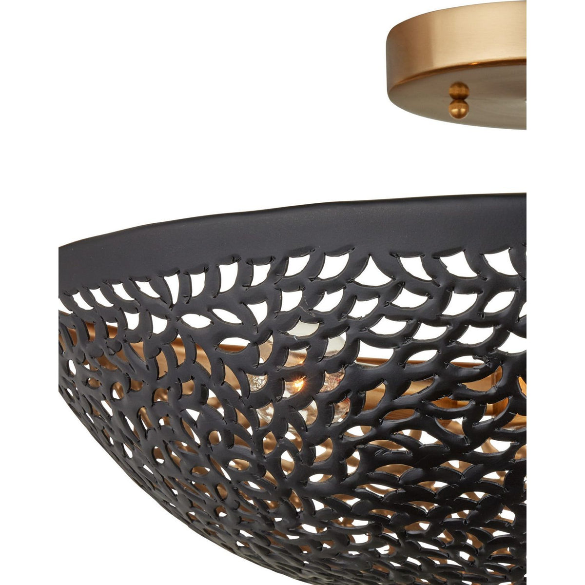 Currey and Company 9000-1455 Jali Semi-Flush Mount in Black/Brass Antique