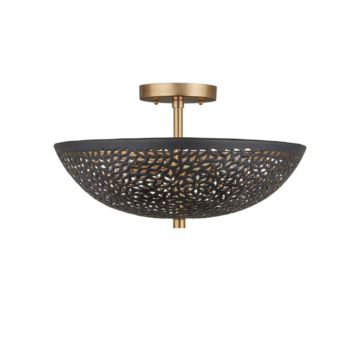 Currey and Company 9000-1455 Jali Semi-Flush Mount in Black/Brass Antique