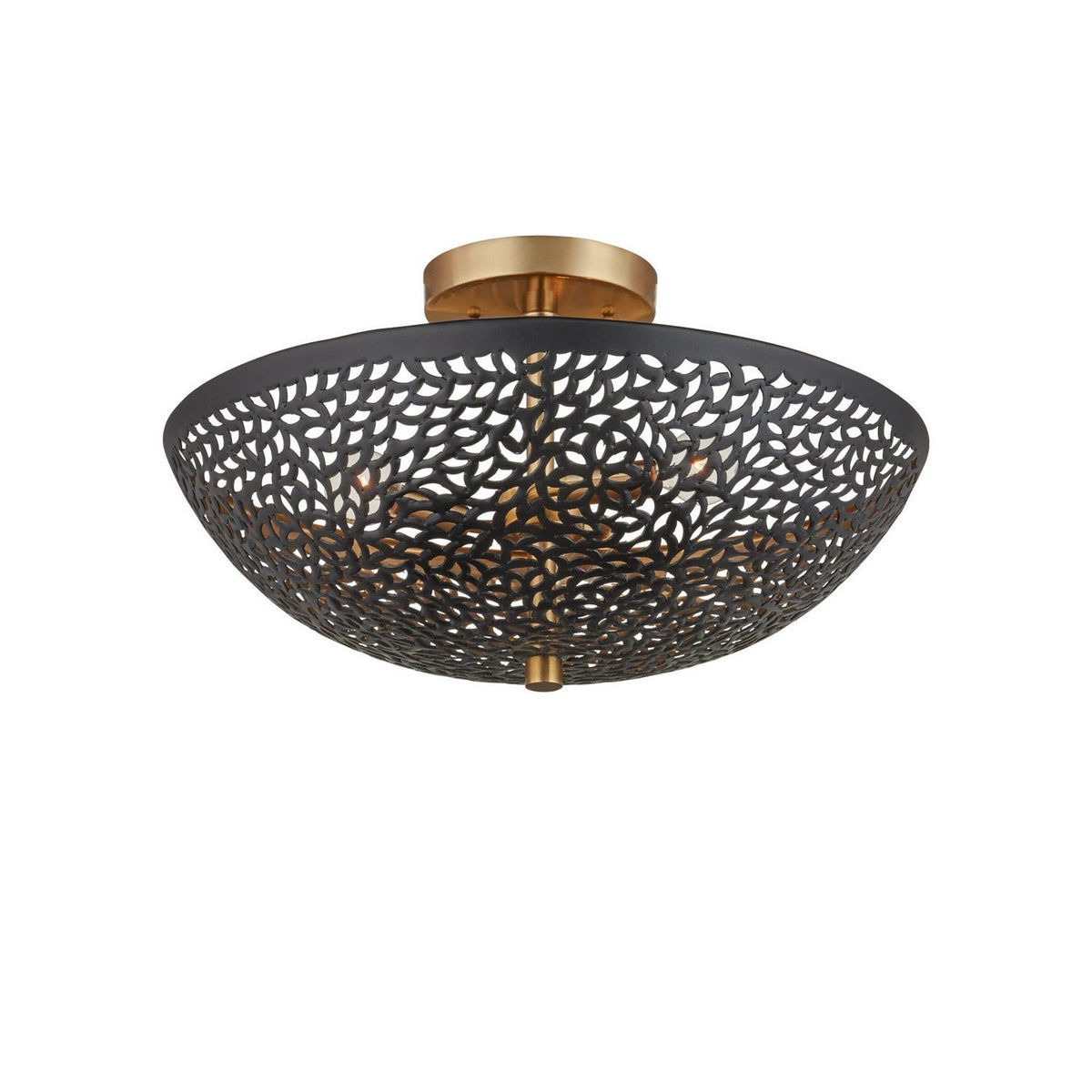 Currey and Company 9000-1455 Jali Semi-Flush Mount in Black/Brass Antique