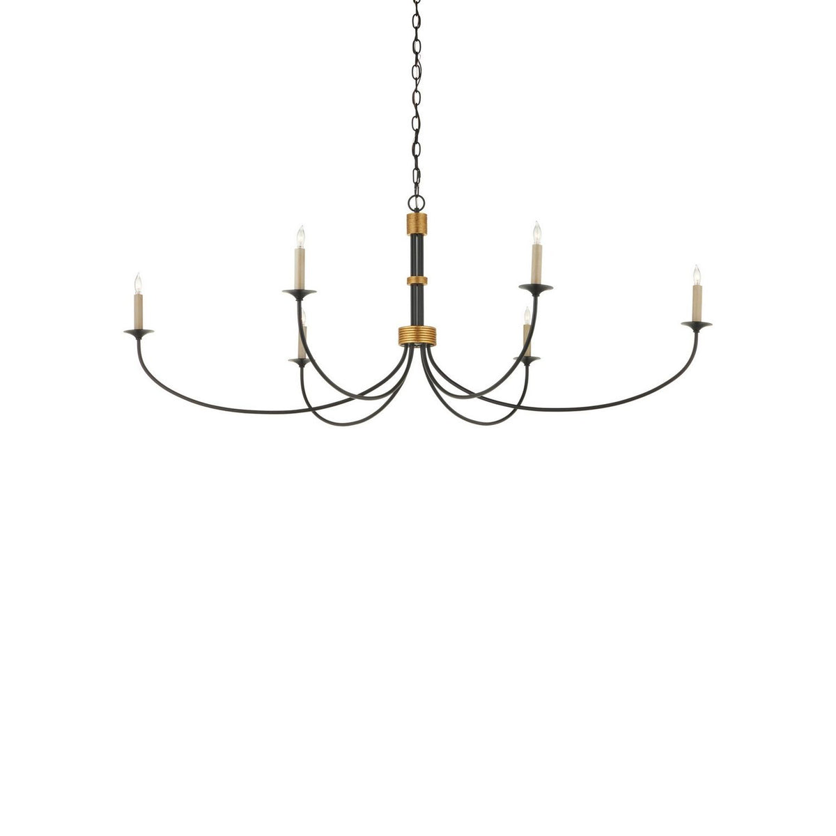 Currey and Company 9000-1481 Lawton Chandelier in Satin Black/Contemporary Gold Leaf