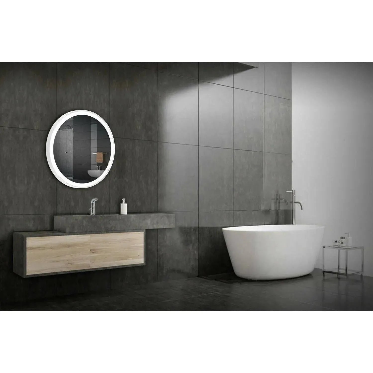 Paris Mirror - Chic Round LED Mirror - CHICR24246000-WHT | The Rug District