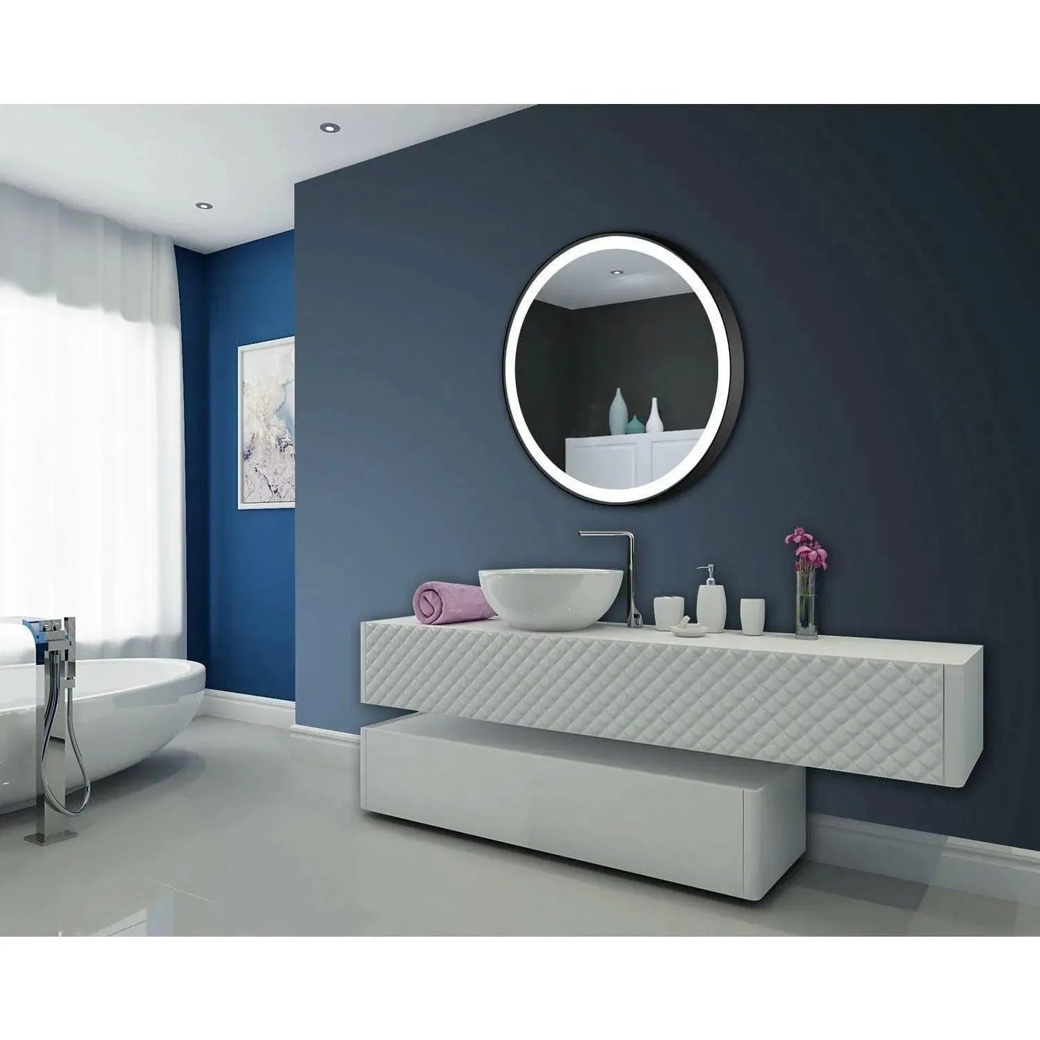 Paris Mirror - Chic Round LED Mirror - CHICR32326000-BLK | The Rug District