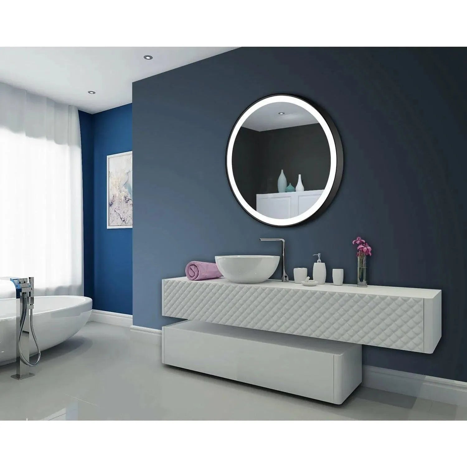 Paris Mirror - Chic Round LED Mirror - CHICR40406000-BLK | The Rug District