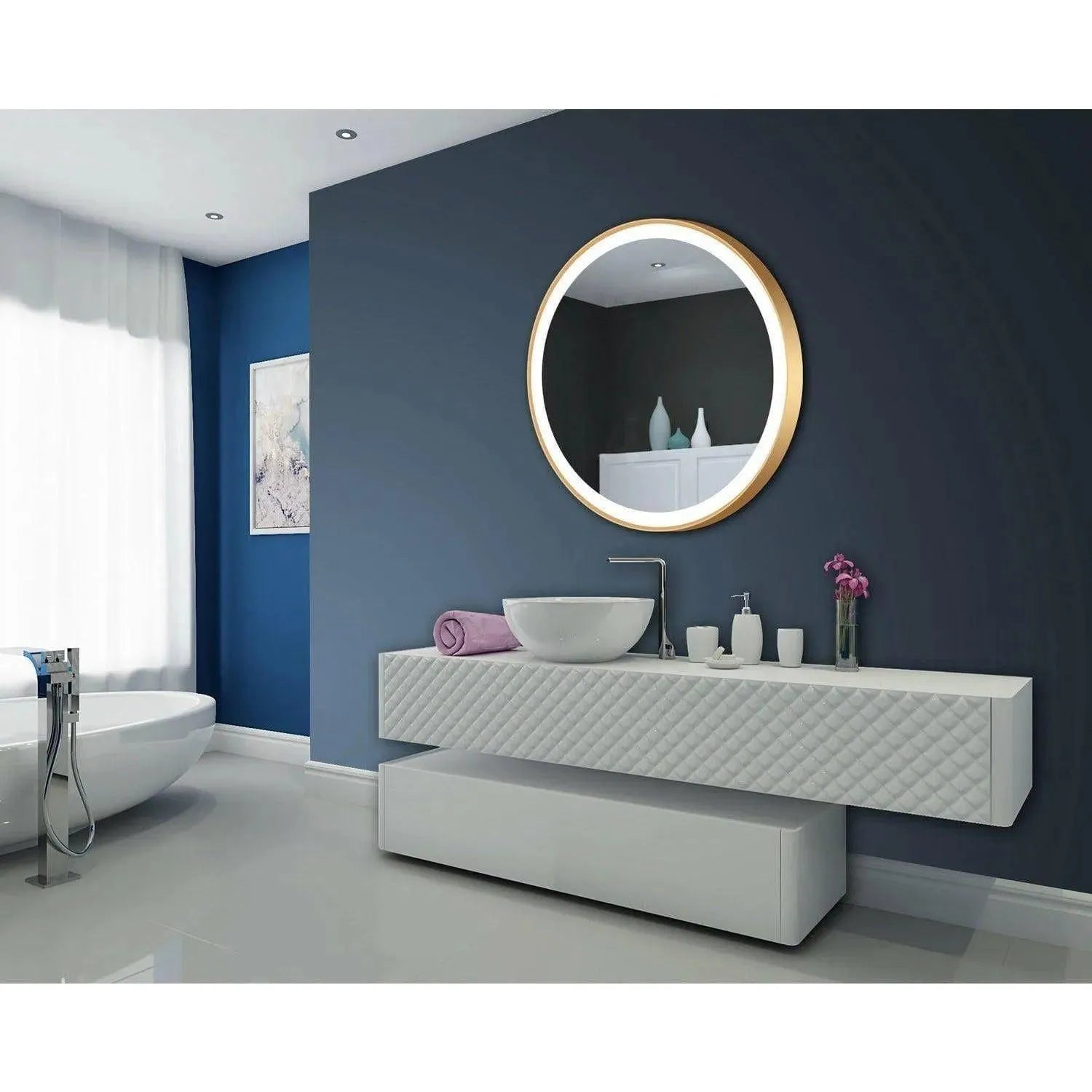 Paris Mirror - Chic Round LED Mirror - CHICR40406000-BRZ | The Rug District