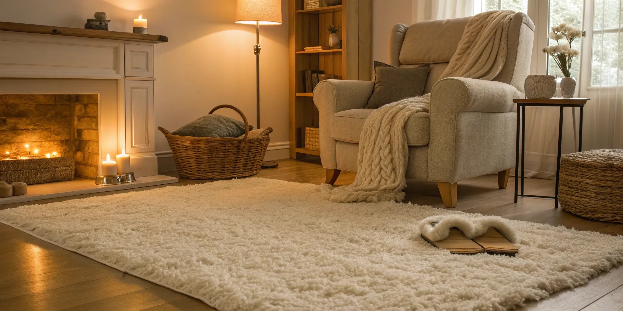 High-pile rug adding warmth to a cozy living room.