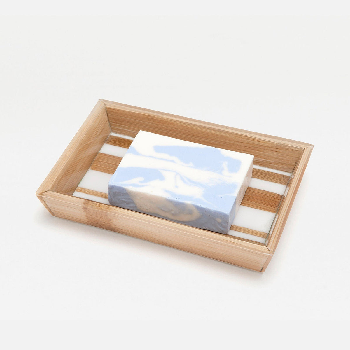 Pigeon and Poodle PP000268 Ashford Soap Dish in Striped Brown Bamboo/White Resin