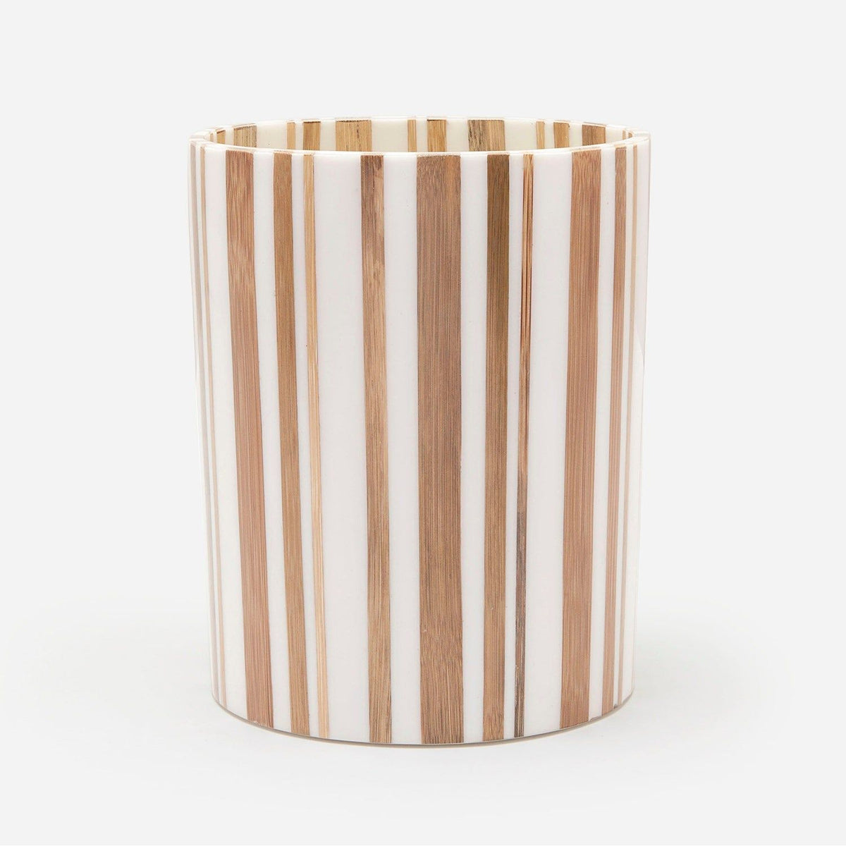 Pigeon and Poodle PP000271 Ashford Wastebasket in Striped Brown Bamboo/White Resin