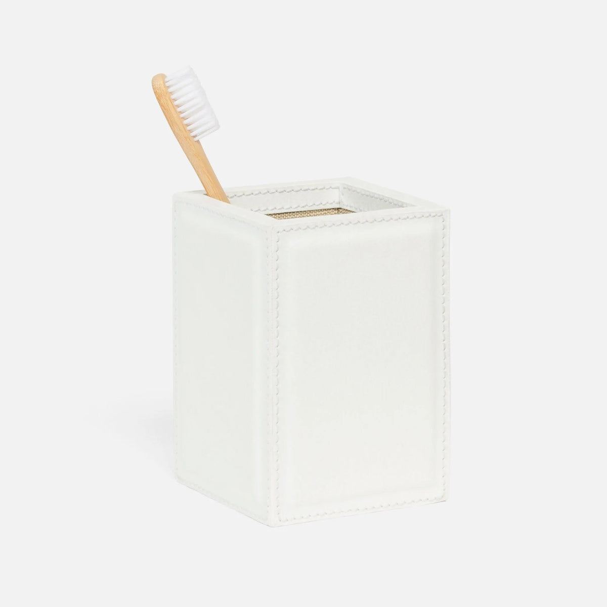 Pigeon and Poodle PP003987 Rothwell Brush Holder in Bright White Marine Leather