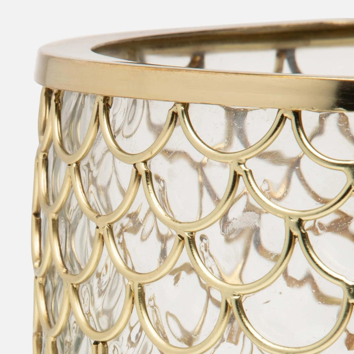 Pigeon and Poodle PP004464 Gila Wastebasket in Clear Glass/Brushed Gold Brass