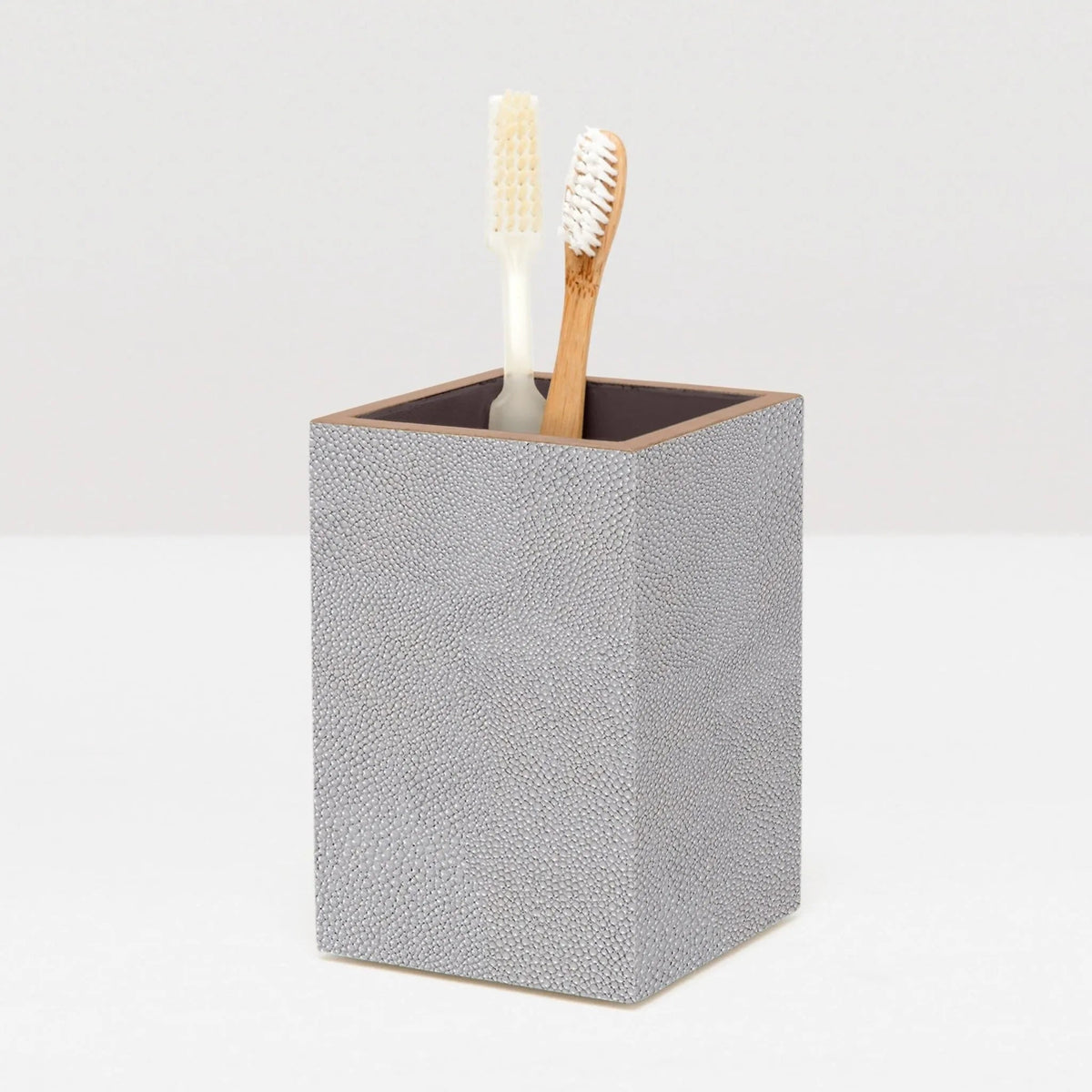 Pigeon and Poodle PP000922 Manchester Brush Holder in Ash Gray Realistic Faux Shagreen