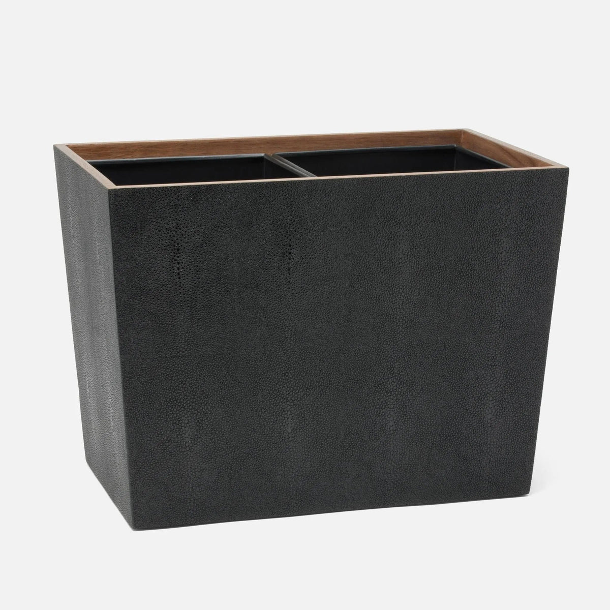 Pigeon and Poodle PP005221 Manchester Double Wastebasket in Black Realistic Faux Shagreen