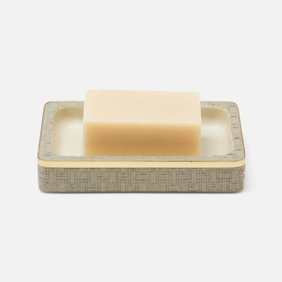 Pigeon and Poodle PP007113 Veria Soap Dish in Desert Taupe Realistic Faux Rattan/Gold Brass