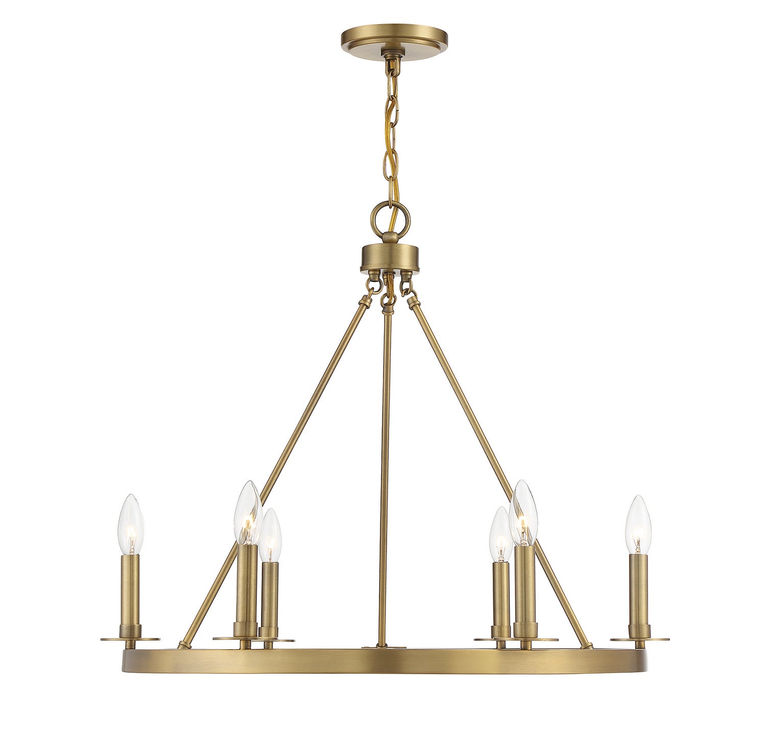 Meridian M10093NB Six Light Chandelier in Natural Brass