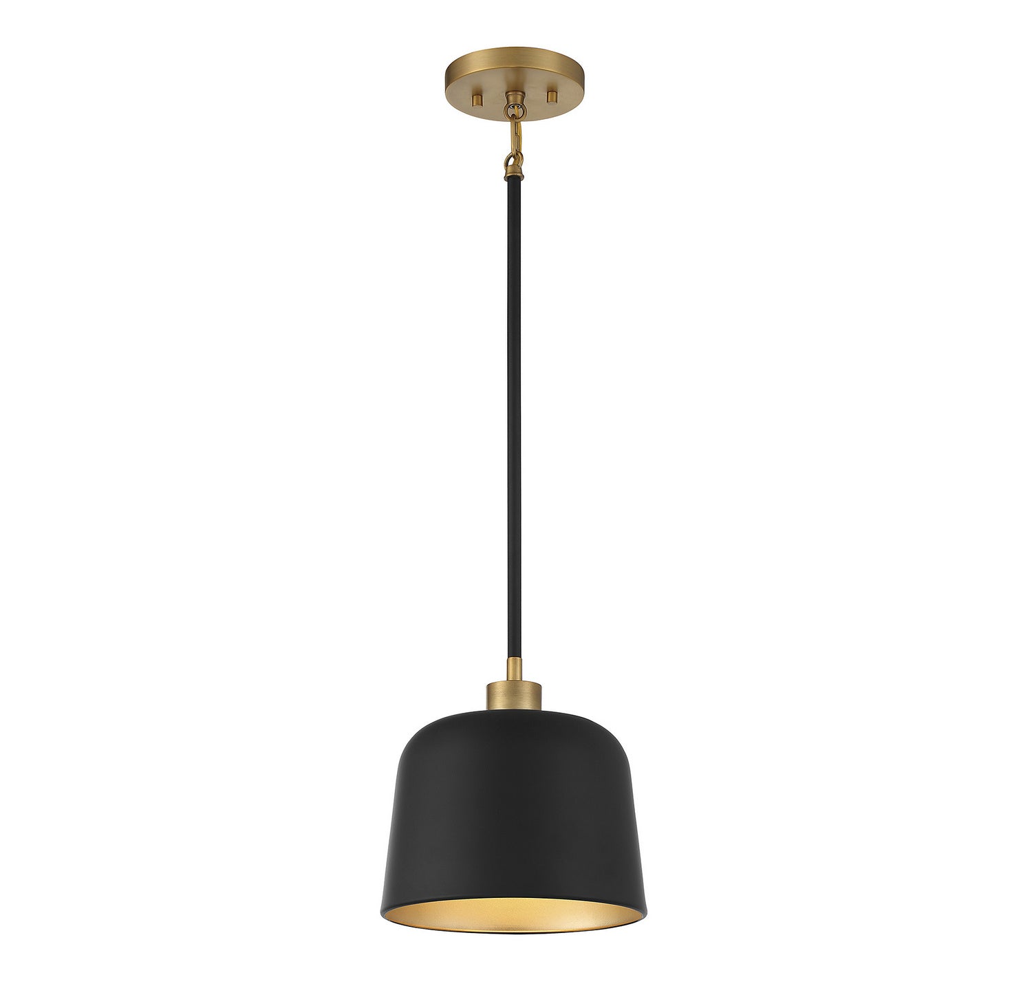 Meridian M70118MBKNB One Light Pendant in Matte Black with Natural Brass