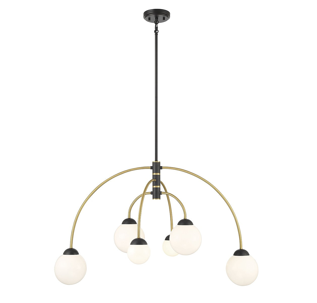 Meridian M100114MBKNB Six Light Chandelier in Matte Black with Natural Brass