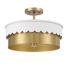 Meridian M60072WHNB Three Light Semi-Flush Mount in White and Natural Brass