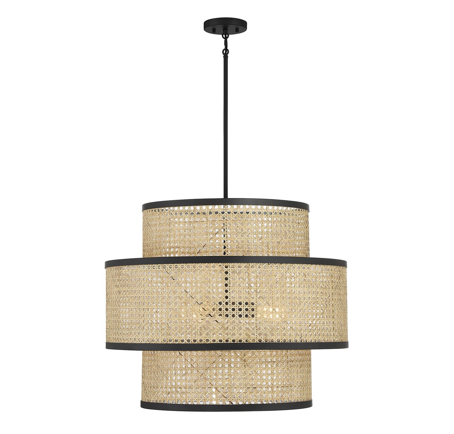 Meridian M7016MBK Three Light Pendant in Natural Cane with Matte Black