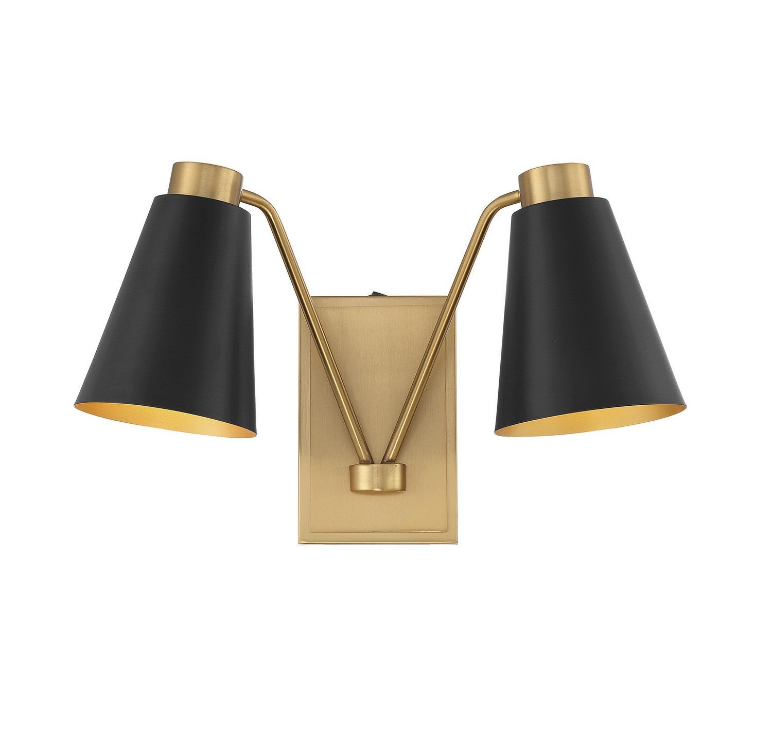 Meridian M90076MBKNB Two Light Wall Sconce in Matte Black with Natural Brass