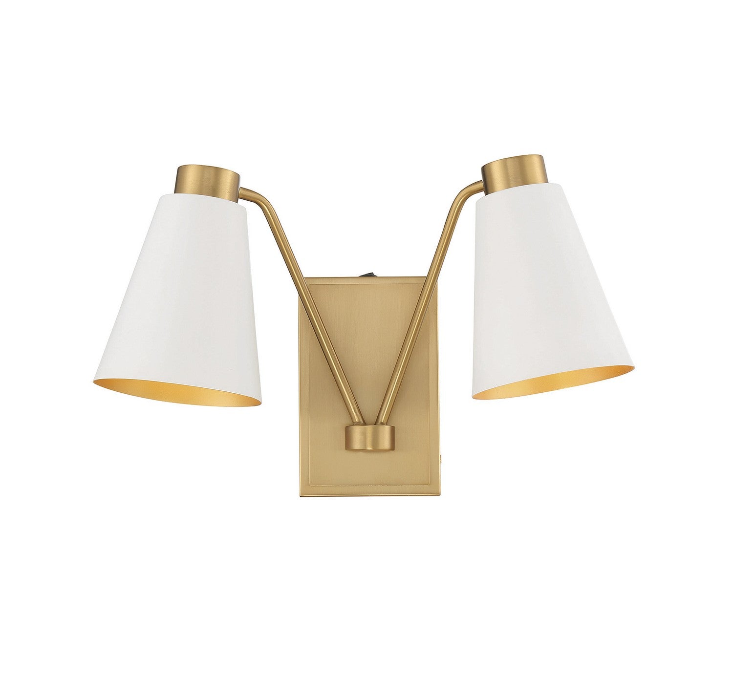 Meridian M90076WHNB Two Light Wall Sconce in White with Natural Brass