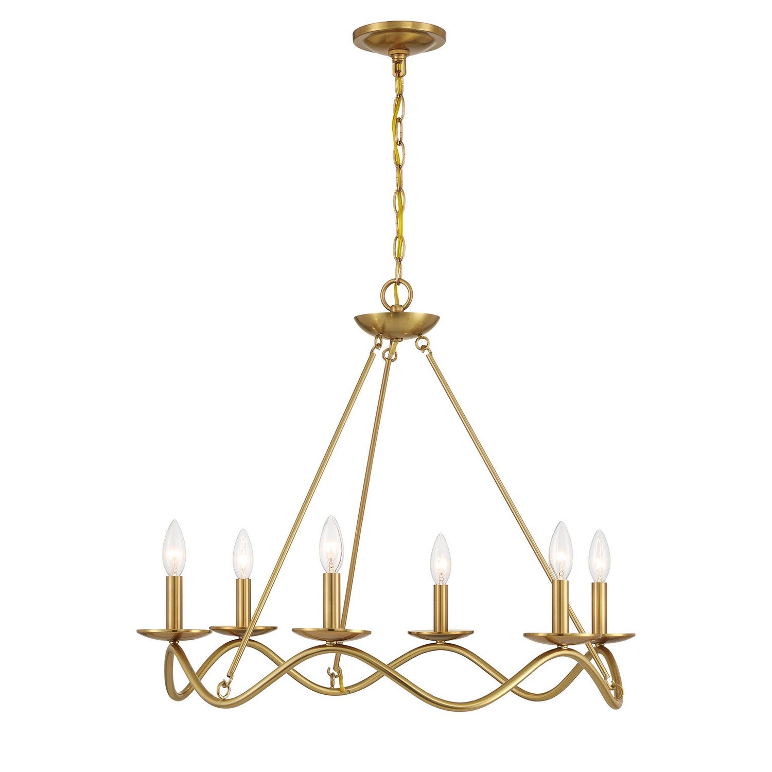 Meridian M100137NB Six Light Chandelier in Natural Brass
