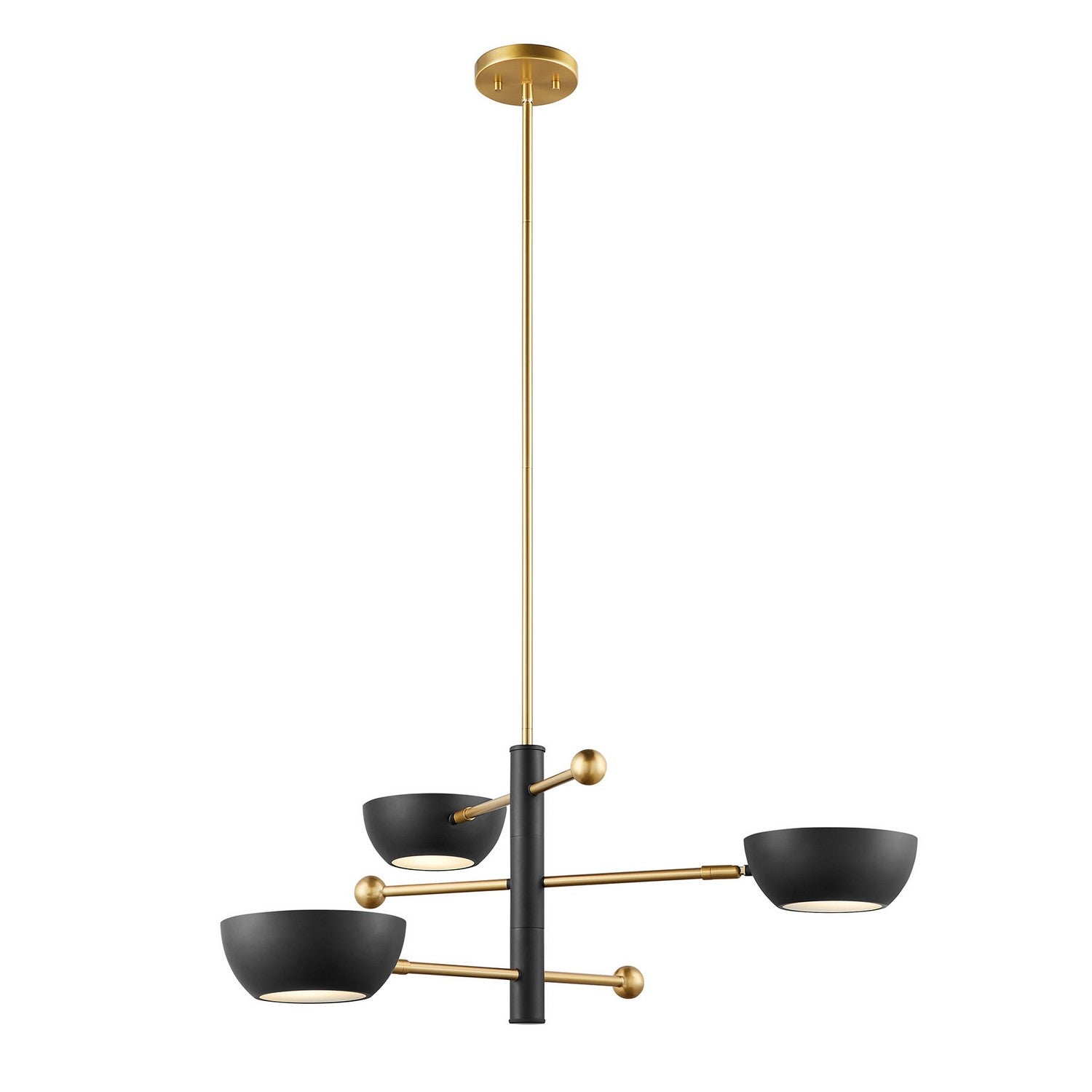 Meridian M100143MBKNB Three Light Chandelier in Matte Black and Natural Brass