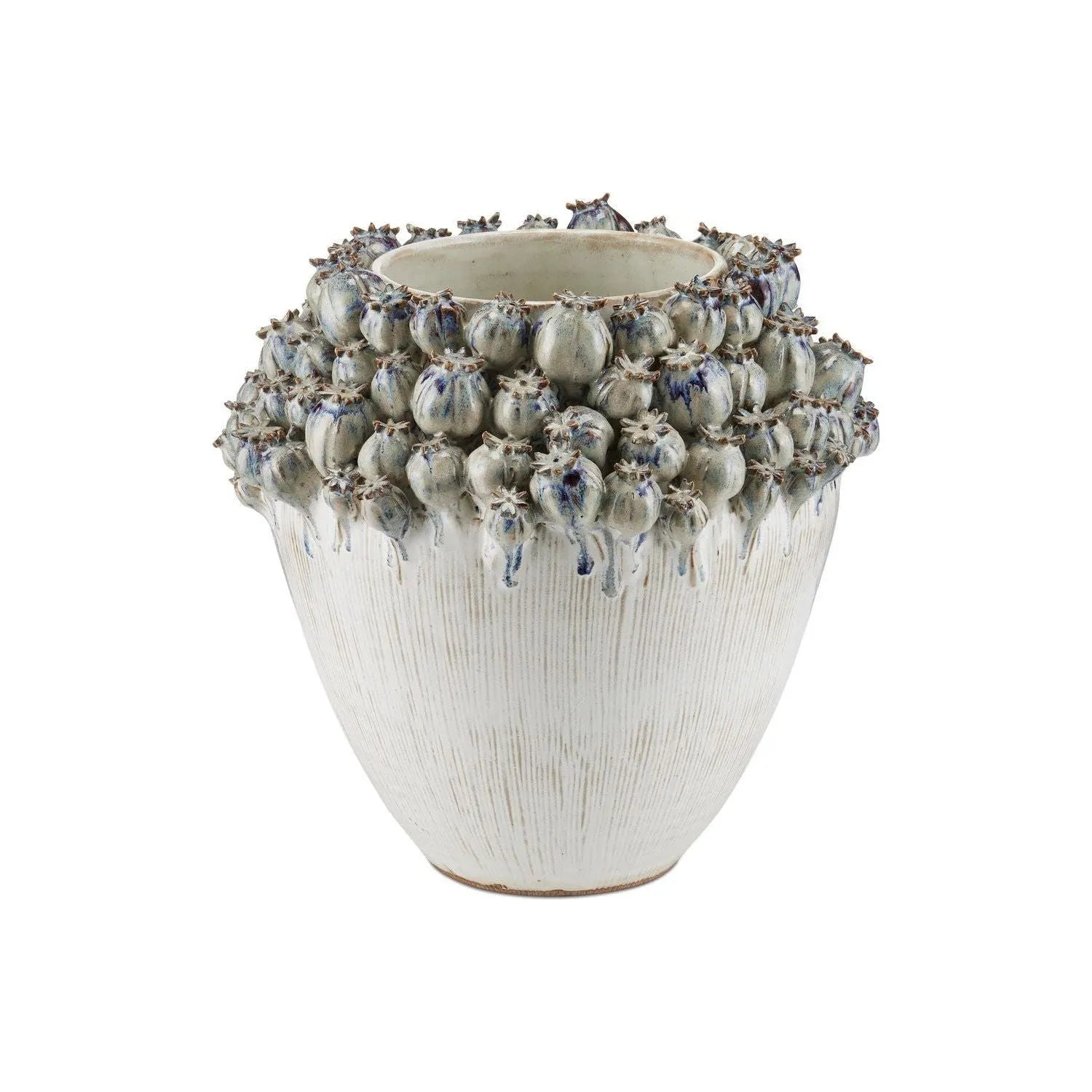 Currey and Company - 1200-0965 - Vase - Poppy Pod Crown - Ivory / Reactive Blue & Purple
