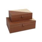 Currey and Company 1200-1069 Leather & Raffia Box Set of 2 in Brown/Natural