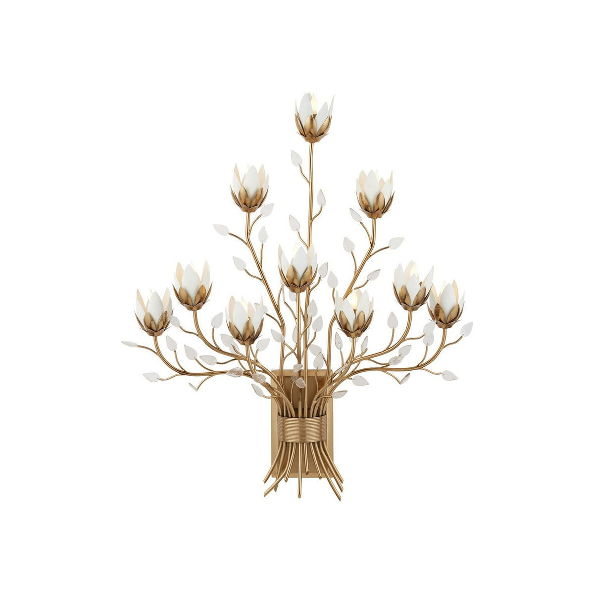 Currey and Company 5000-0299 Star Magnolia Wall Sconce in Antique Brass/White/Clear