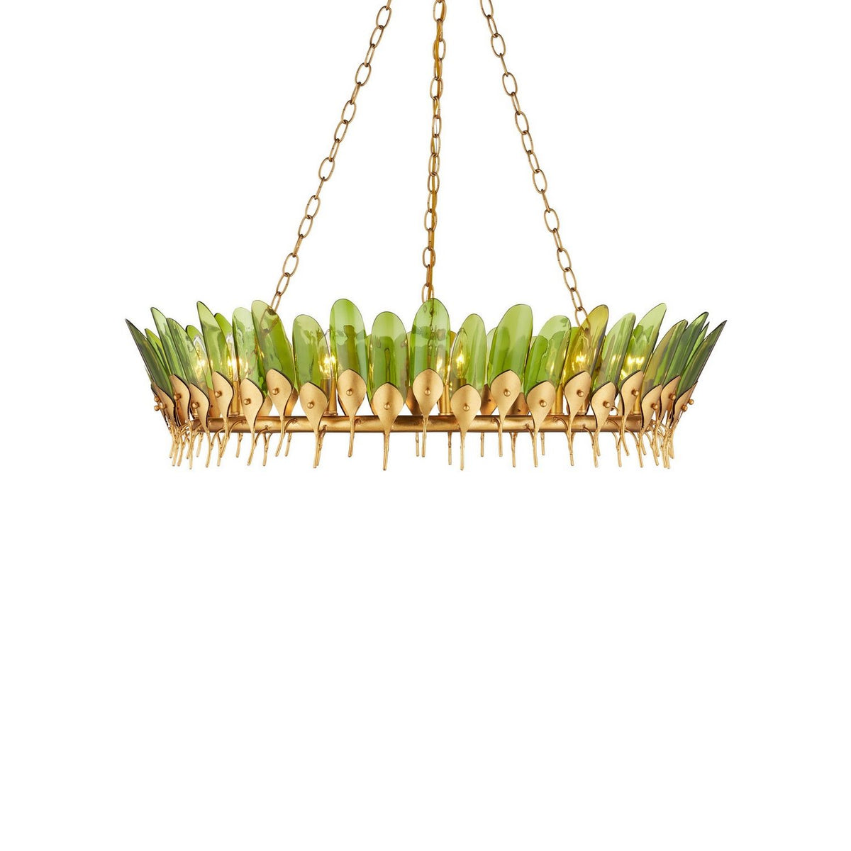 Currey and Company 9000-1337 Selavy Chandelier in Green/Contemporary Gold Leaf/Contemporary Gold