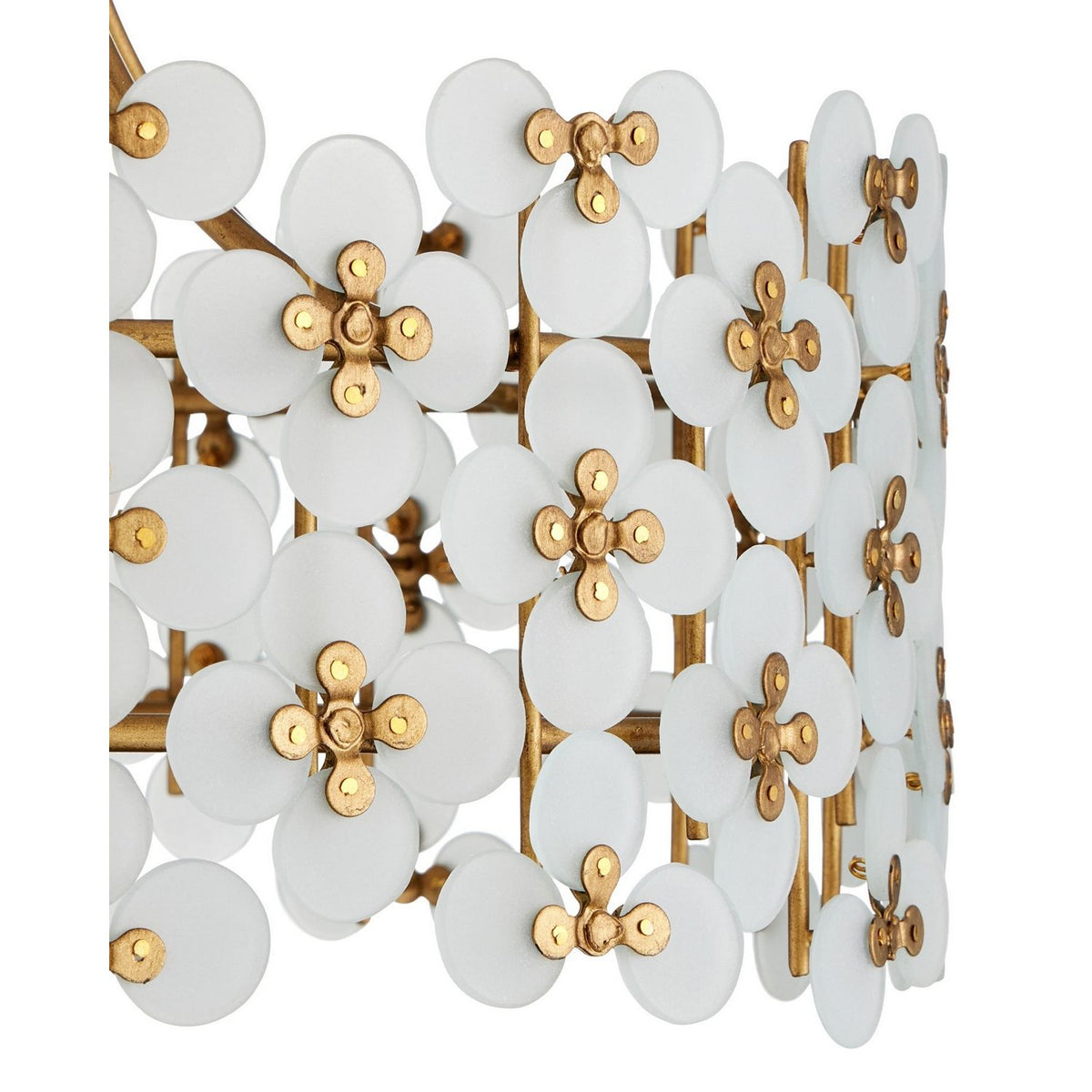 Currey and Company 9000-1345 Spring Flower Semi-Flush Mount in Frosted/Glossy White/Brass