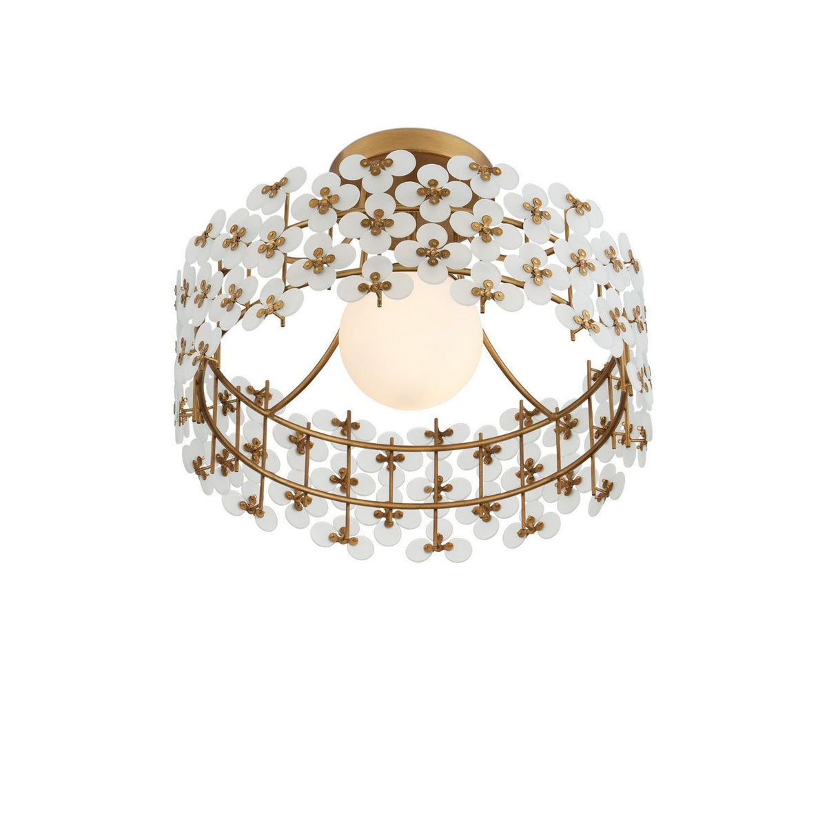 Currey and Company 9000-1345 Spring Flower Semi-Flush Mount in Frosted/Glossy White/Brass