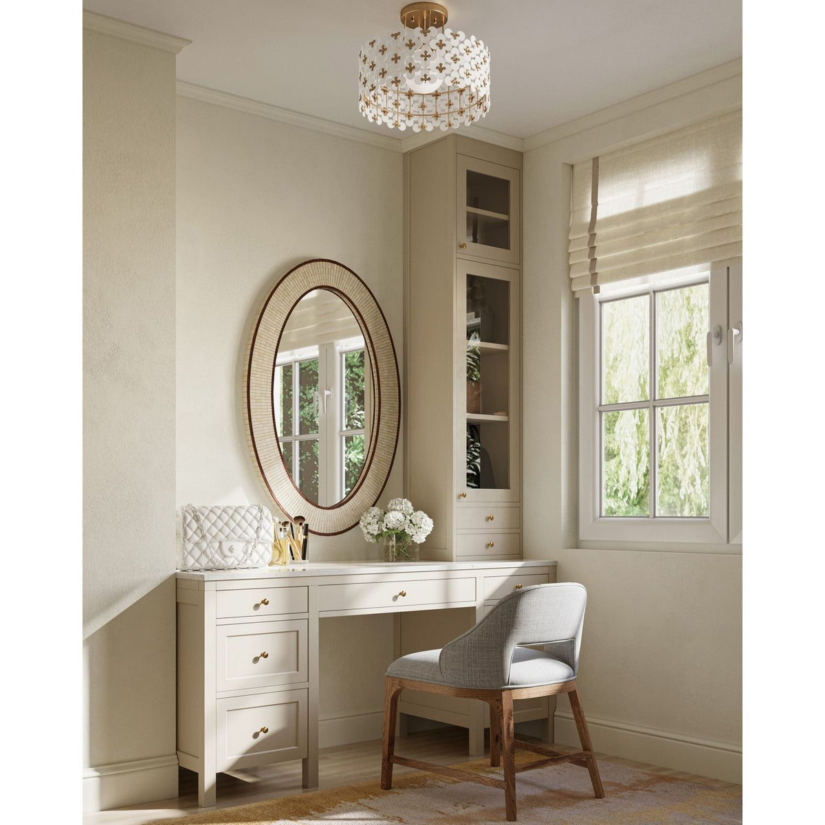 Currey and Company 9000-1345 Spring Flower Semi-Flush Mount in Frosted/Glossy White/Brass