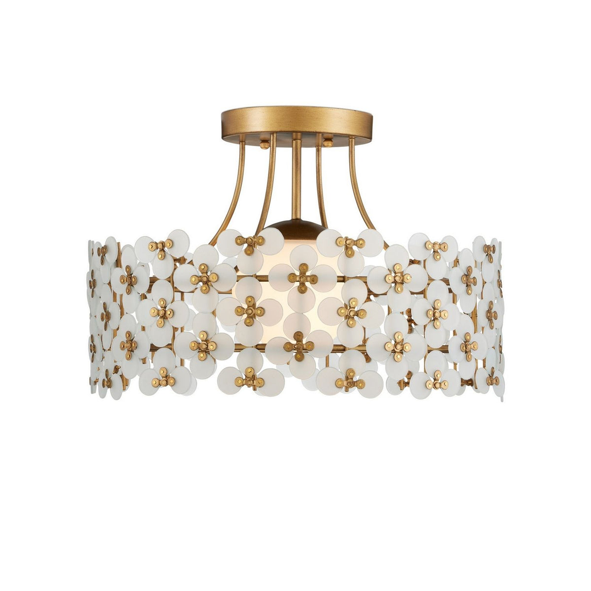 Currey and Company 9000-1345 Spring Flower Semi-Flush Mount in Frosted/Glossy White/Brass