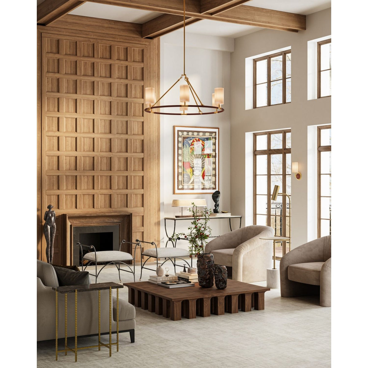 Currey and Company 9000-1351 Ellerston Chandelier in Saddle Brown/Brushed Brass