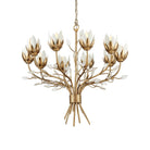 Currey and Company 9000-1359 Star Magnolia Chandelier in Antique Brass/White/Clear